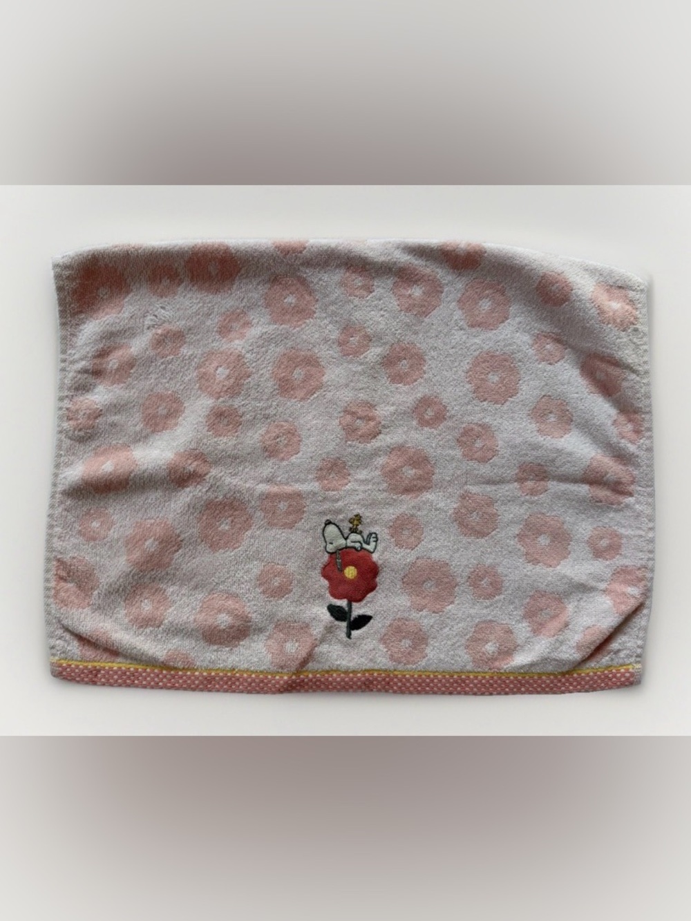 Snoopy Peanuts Hand Guest Towel Pink Floral Woodstock Cotton 16x23 Decor Whimsy